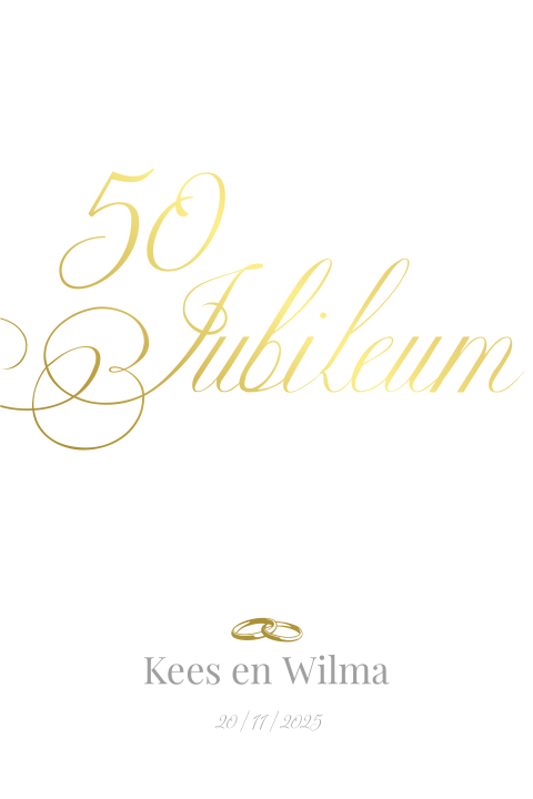 Jubileumkaart enkel met ringen en goudfolie voor 50 jaar